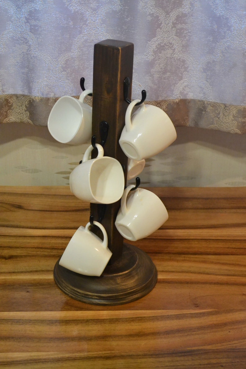 Wooden Cup Holder Farmhouse Coffee Mug Tree Wood Mug Stand Etsy