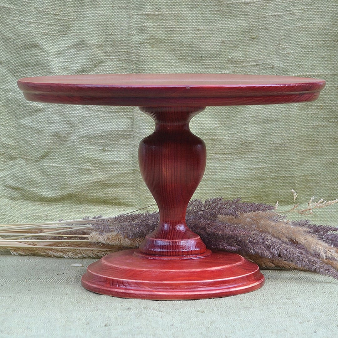 Wooden Cherry Stand Cupcake, Red Cake Stand, Red Wedding Pedestal