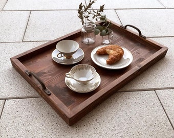 Wooden rustic tray, Serving Tray Handles, Large serving tray, Breakfast serving tray, Bathroom Tray, Farmhouse Tray, wood Coffee Table Tray