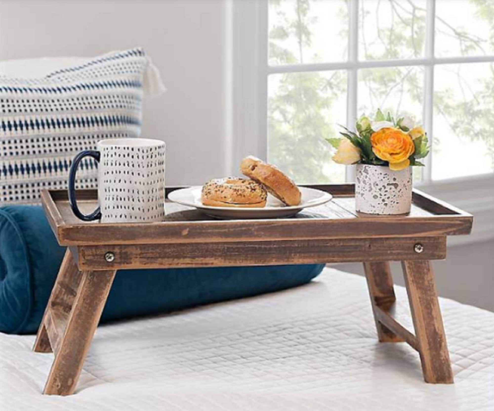 Wooden rustic breakfast table breakfast tray for bed Wood Bed Tray Laptop Breakfast Coffee Table Tray Food Tray small table