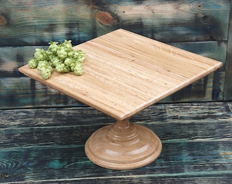 12" inches Oak Square Cake Stand, Square Serving, Pedestal Cupcake stand, square cake stand, natural cake stand, square cake