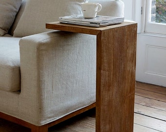Mesa auxiliar de sofá de madera, mesa de reposabrazos de silla, mesa de bandeja útil con estilo rústico, envoltura de mesa de reposabrazos de sofá, mesa de sofá de madera rústica, mesa auxiliar