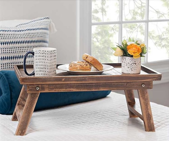 24x14 pouces Table de petit-déjeuner rustique en bois, plateau de  petit-déjeuner pour lit, plateau de lit en bois petit-déjeuner pour  ordinateur