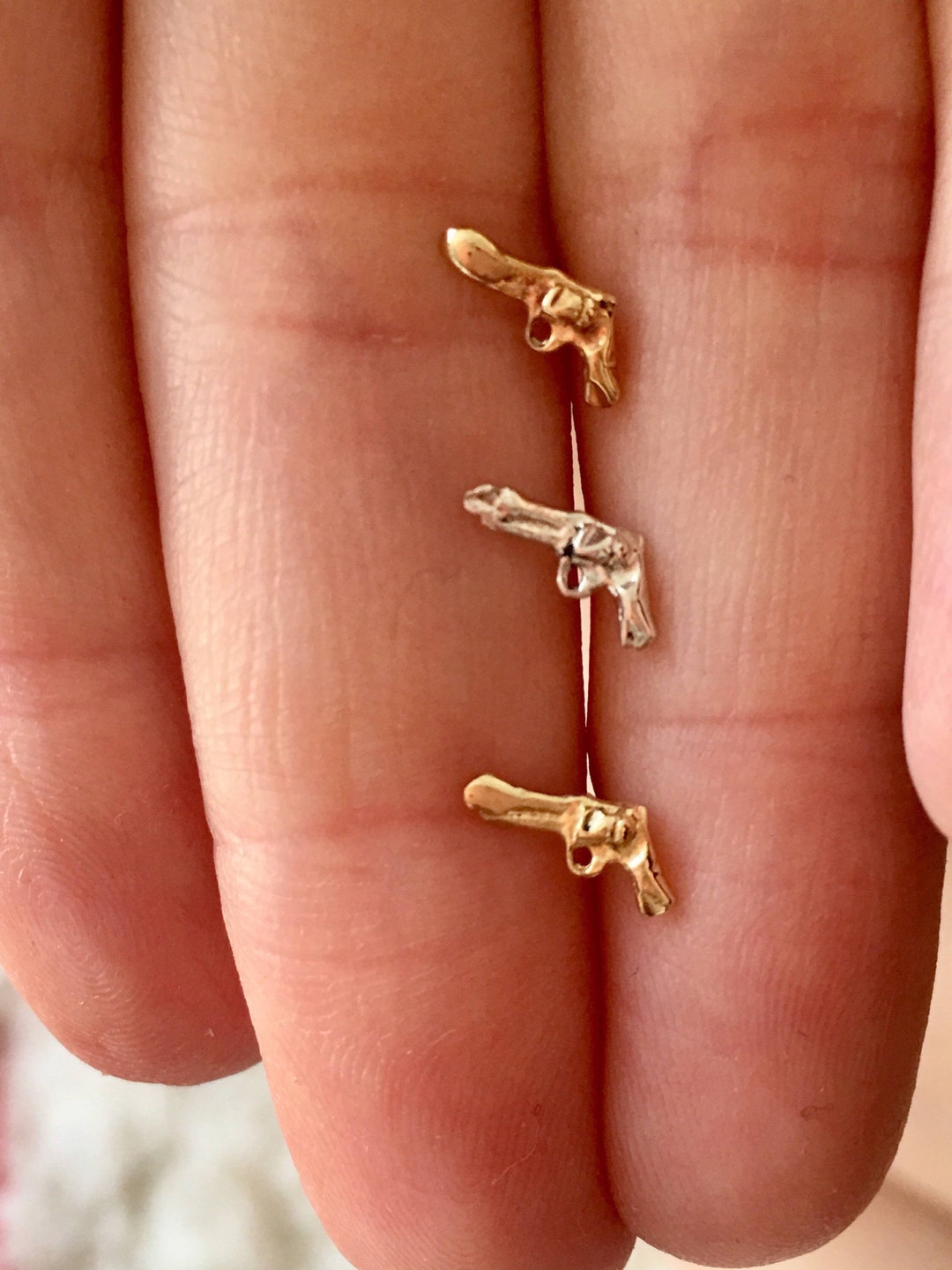 14k Gold Gun Stud Earring, Revolver, Pistol, Gold Stud, Gun Earring