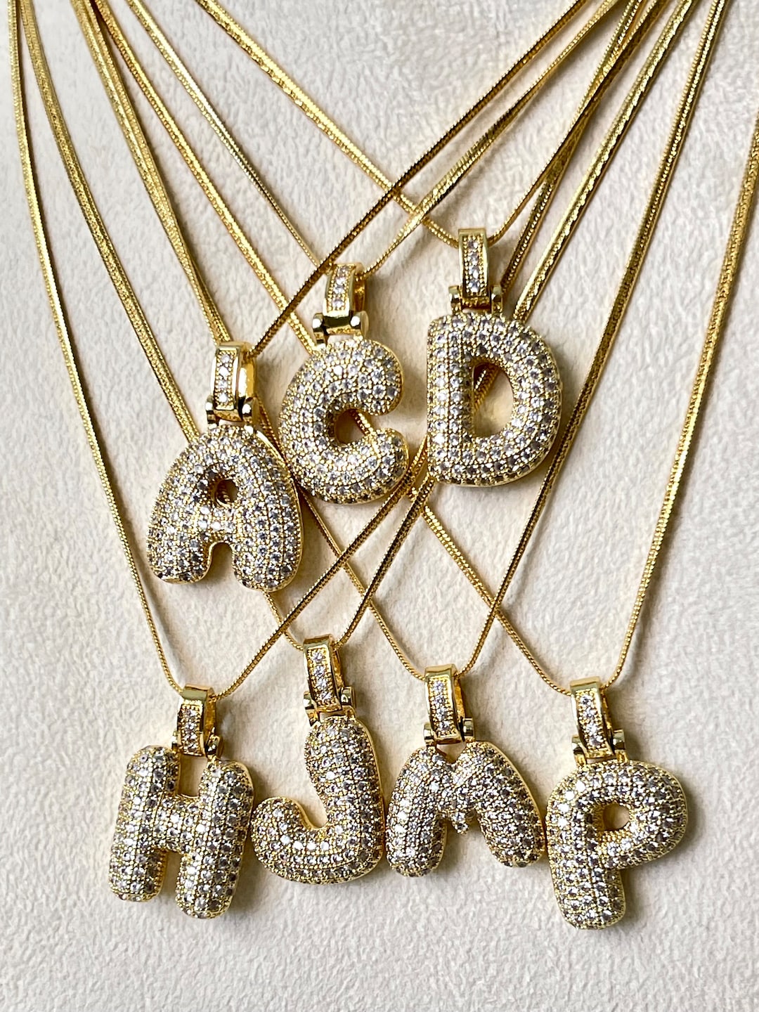 Bubble Initial Necklace, Bubble Initials, Gold Initial, Diamond Initials, Bubble Letter - Etsy