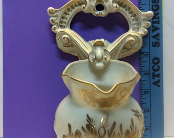 Unique - Vintage Dragon Head Wall Pocket/Planter - White/Gold - Satin Porcelain - Mint - (NBPE#581)