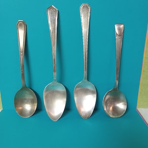 4 Separate Silver Plated Spoons - 2 Soup and 2 Large - (NBPE#1593)