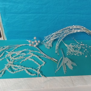 Crystal, Faux Pearls, Beads, Glitter Berries On Wire - Never Used - (NBPE#1573)