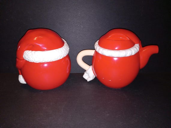 Holiday Red/white M & M - Tea Pot and Cookie/candy Jar - for