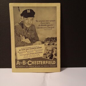 May include: A vintage advertisement for Chesterfield cigarettes featuring actor Broderick Crawford. The ad features the text "You can prove what I proved - Chesterfield is the MILDER cigarette" and "Let R.O. McCormick tell you how to BE YOUR OWN CIGARETTE EXPERT".