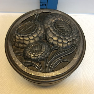 Pewter 3D Zinnia Design Tin Container - Melzke, Inc. - 70&#39;s - Vintage - (NBPE#544)