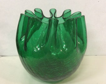Bordure pincée en verre Pilgrim Crackle vintage - Vert émeraude - Bol/Vase - Vert menthe - (NBPE#881)