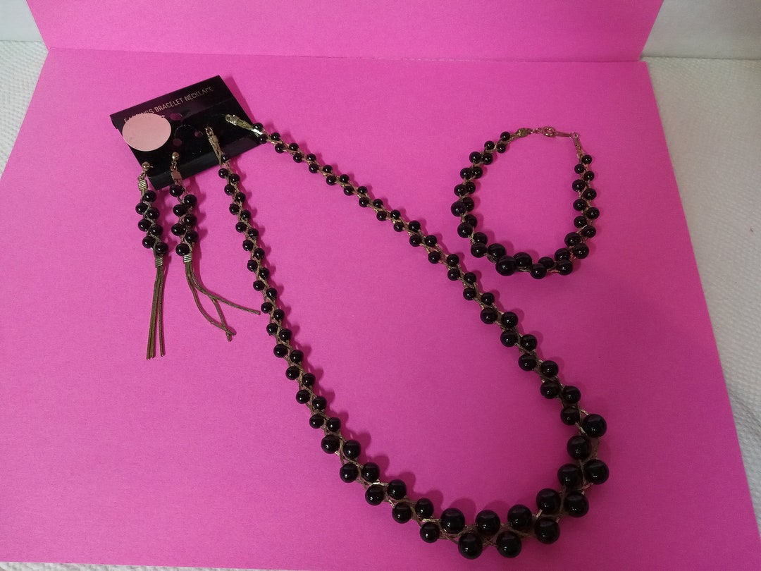 3 Piece Jewelry Set Black and Gold New NBPE1650 Etsy