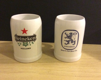 Schmidt Porcelain Mugs - Heineken & Lowenbrau - MINT - New - (NBPE#35)