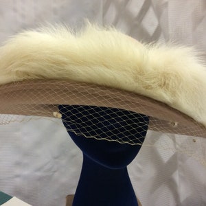 Don Anderson Tan Felt - Faux fur - Veil - Brown Ribbon Hat Sharp Vintage  (NBPE#216)