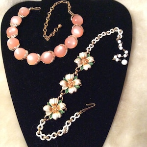 Beautiful Pink with Gold and White Dogwood Flower with Gold - Coro Necklaces - Vintage - (NBPE#79)