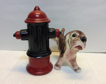 Whimsical Little Black Doggie Using Fire Hydrant 1970's Vintage Salt and Pepper Shakers Whimsical Little Black Doggie Using Fire Hydrant 1970's Vintage Salt and Pepper Shakers