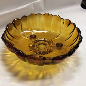 Amber colored 3 footed Large Bowl Vintage Flower Shaped - (NBPE#94)