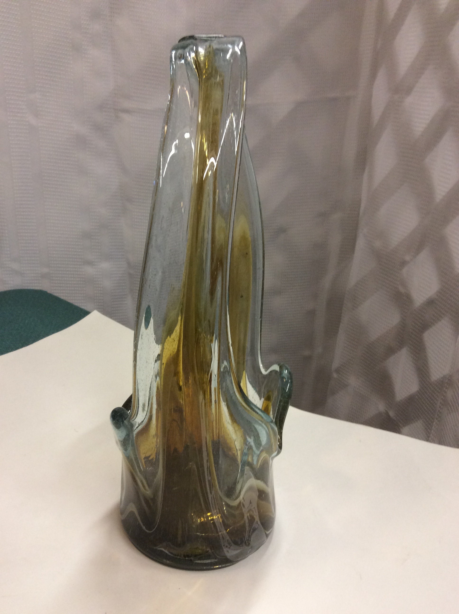 手吹きガラスバスケット - アンバー、ブラウン、クリアのヴィンテージ