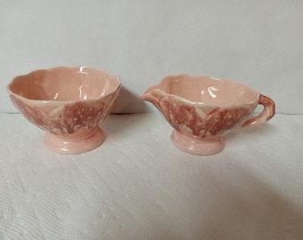 Cal-Ramics by Cisse - Cream & Sugar - Drip Glaze - 1950's Ceramic - Vintage - Mint - Pink - (NBPE#1472)