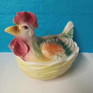 Vintage Ceramic Chicken on a Nest - Italy - Minor Flaws - (NBPE#2086)