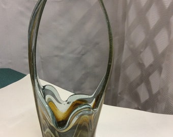 手吹きガラスバスケット - アンバー、ブラウン、クリアのヴィンテージ