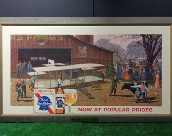 Vintage Pabst Blue Ribbon Framed Sign - Good Old Time Beer Flavor - (NBPE#2512)
