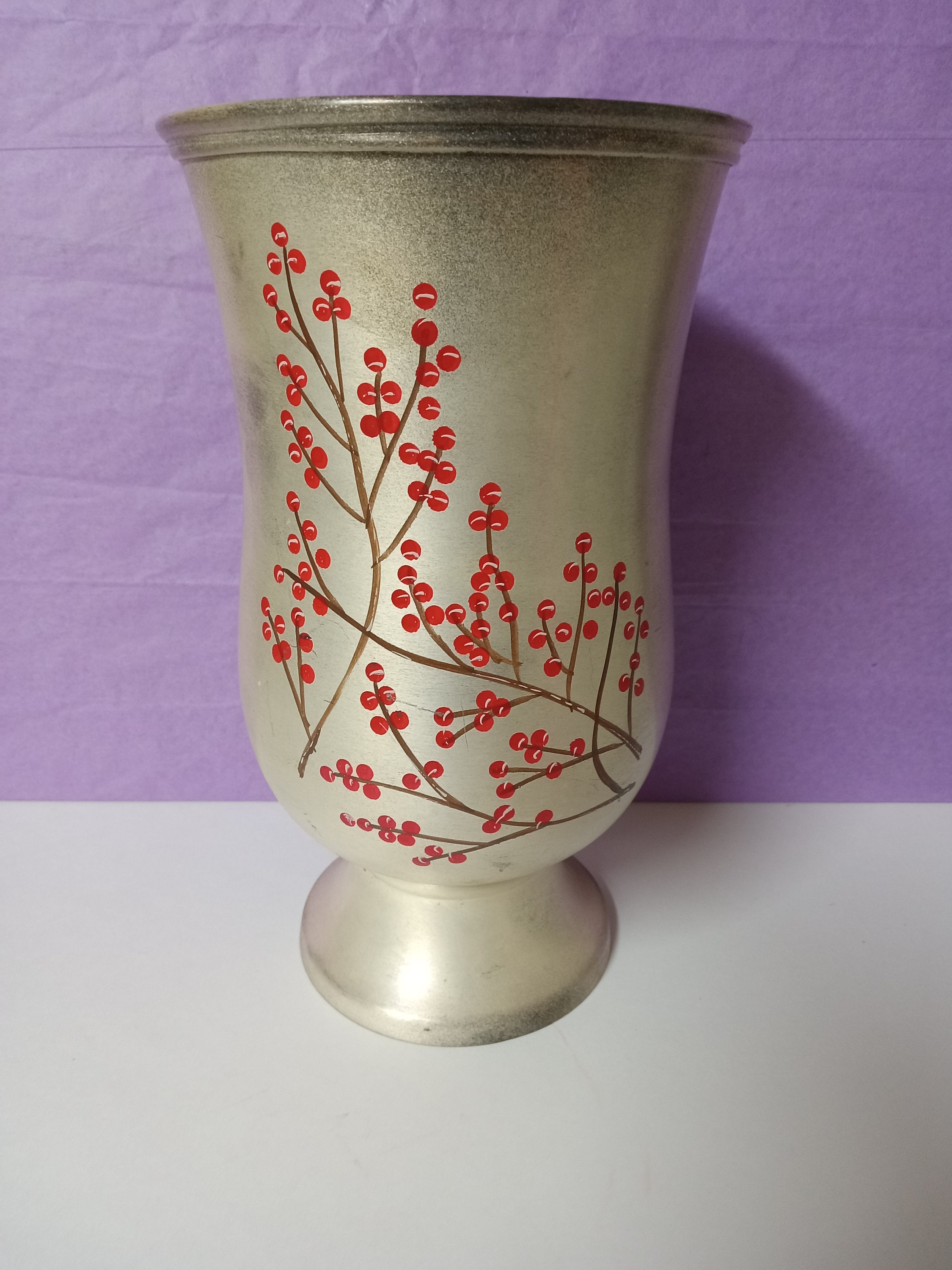 金属製9インチ両面花瓶 - インド製 - 手描き - シルバートーン - (NBPE