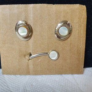 Cuff Links & Tie Clip - Gold - Mother of Pearl - (NBPE#1548)