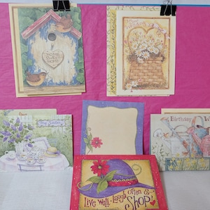 Juego de 5 tarjetas de felicitación vintage de Beth Yarbrough con diseño de gallinero - Nuevas - Sin usar - (NBPE#1744E)
