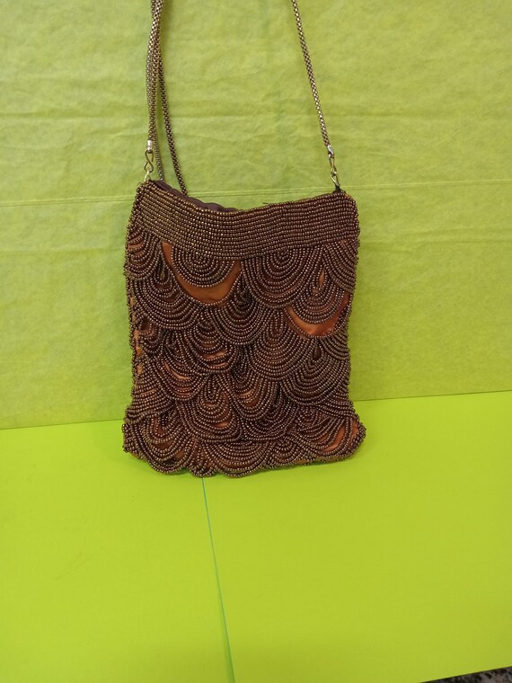 Brown Flapper Like Beaded Purse - Walboog - Boho … - image 2