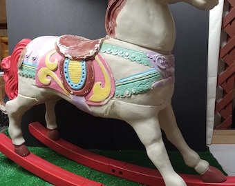 Vintage Full Size Heavy Plastic Rocking Carousel Horse - For Display Only - (NBPE#2508)