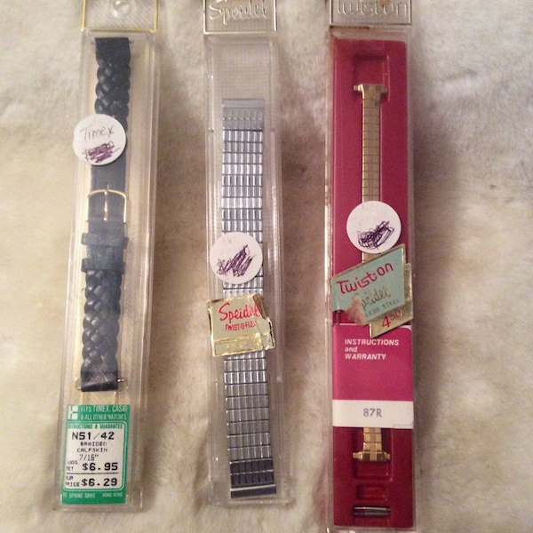 Vintage Watchbands - Timex, Speidel, Twist on - 3 New In Box - (NBPE#50)