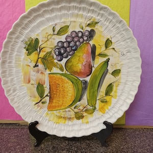 Hand Painted - Italy - Large Round Platter - Mint - with Stand - (NBPE#1M97)