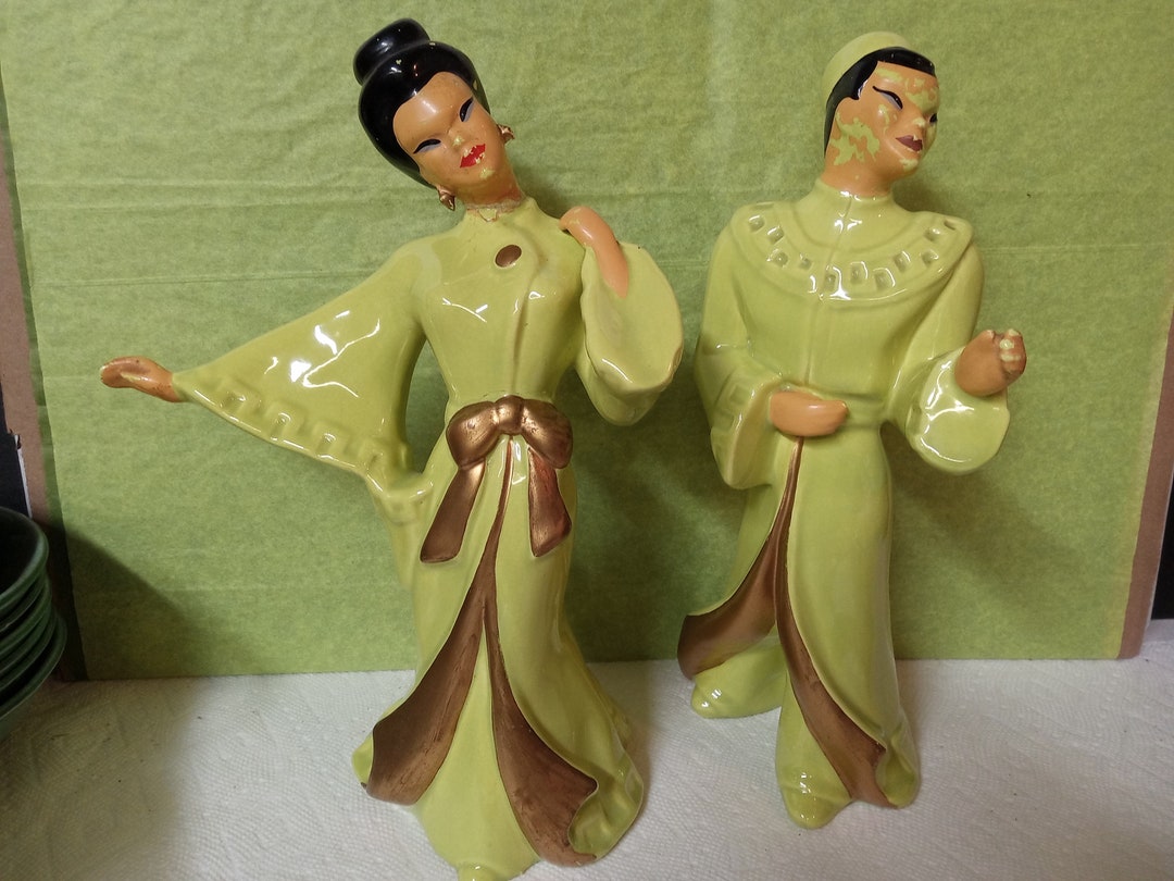 Vintage Asian Figurines Lime Green/gold as is Etsy