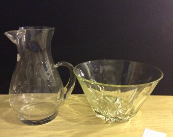 Clear Glass Pitcher and Serving Bowl - Vintage - Mint - (NBPE#8)