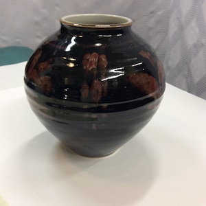 Urn Shaped Clay Vase Black - Red - Rust Vintage  (NBPE#211)