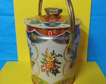 Beautifully Round Floral Tin - Handle and Lid - (NBPE#1425)