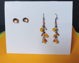 2 Pair Vintage Candy Style Pierced Earrings - Reese's & Candy Corn - (NBPE#2457E)