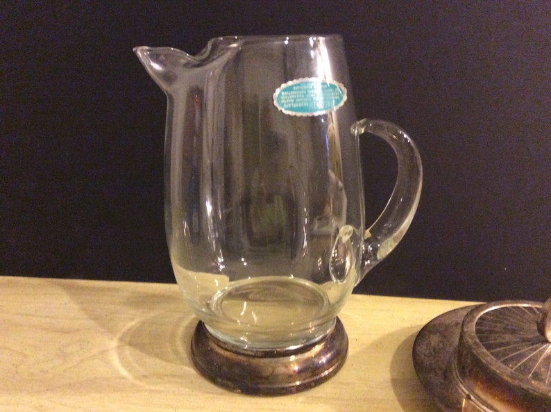 Clear Glass with Silver Plated Base Pitcher and Butter Dish with Glass Insert/2 pieces NBPE24 image 3
