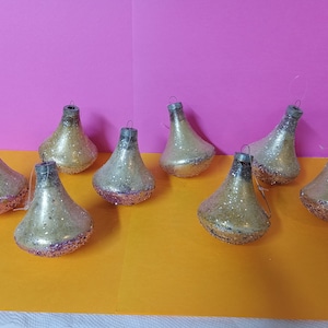 8 Vintage Glass Teardrop Shaped Ornaments - (NBPE#1651)