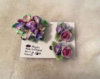Pendientes de porcelana con cierre de rosca (tal cual) Vintage Hechos en Inglaterra - (NBPE#38)