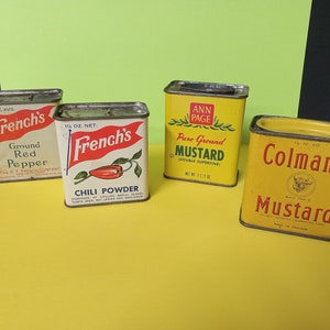 4 Vintage Gewürzbehälter aus Metall - Alles Leer - (NBPE#1381A)