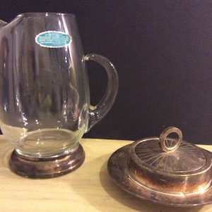 Clear Glass with Silver Plated Base Pitcher and Butter Dish with Glass Insert/2 pieces NBPE24 image 1