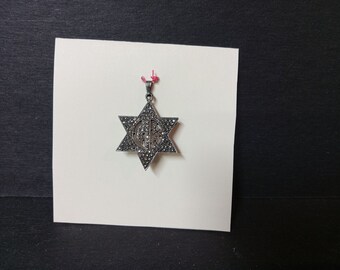 Vintage Silver Black Marquisette - Star of David - Monogrammed - GB - (NBPE#2469E)