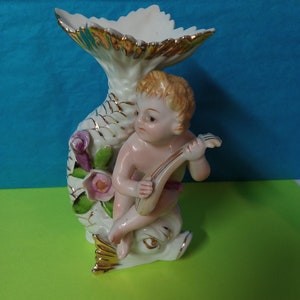 Cherub/Fish Vase - UsagCo Ceramic - Japan - (NBPE#1515)