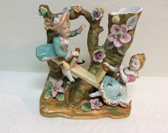 Vintage Victorian Vase: Boy and Girl on Seesaw