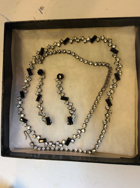 Vintage Zigzag Black and Rhine Stones - Necklace … - image 3