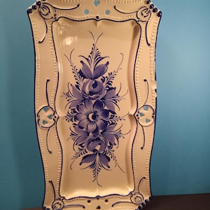 Amazing Vintage Portugal Blue and White Rectangle Platter - As is - (NBPE#2793)