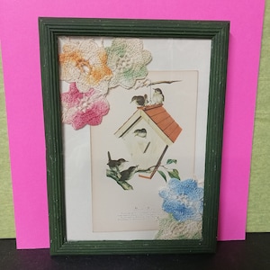 Vintage gerahmte Vogel Postkarte mit Blumenverzierungen - (NBPE#2401E)